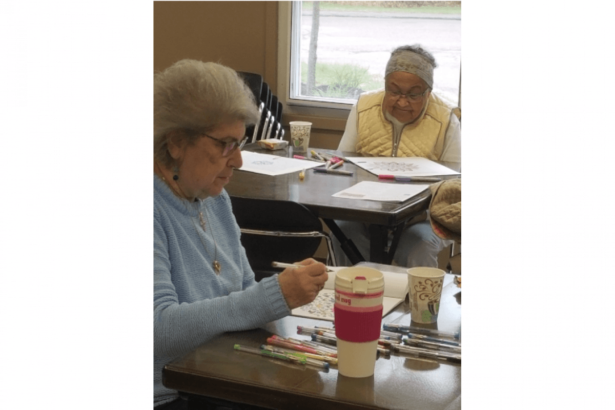 Women Seated at Tables Coloring