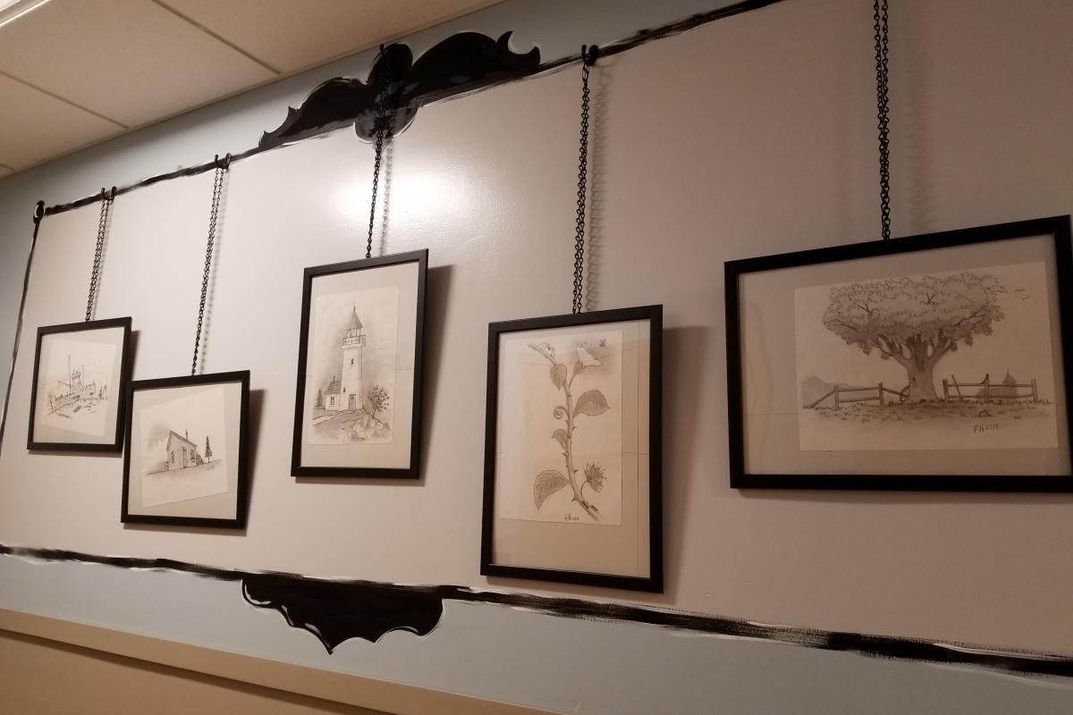 Framed Drawings on Wall