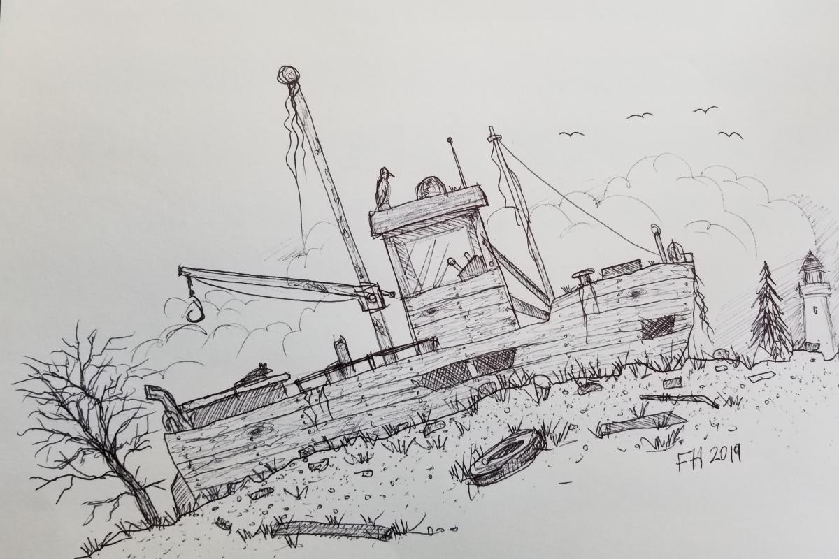 Drawing of a Boat on Land
