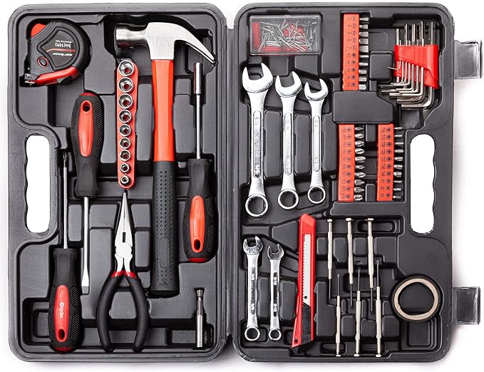 Basic Tool Kit with hammer, tape measure, wrenches, screw drivers, and more.